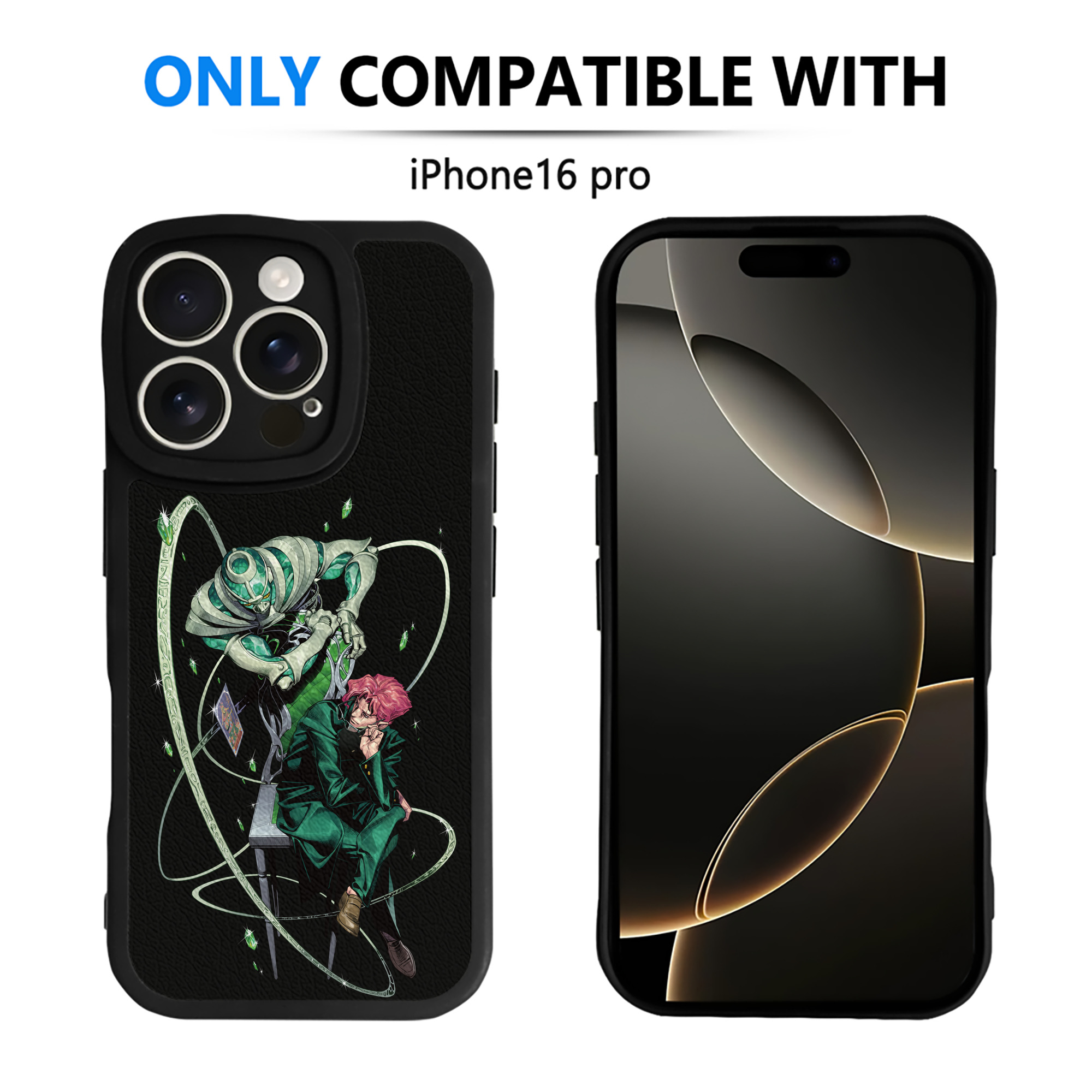 （画像用） ジョジョの奇妙な冒険 花京院 典明（かきょういん のりあき） JoJo's Bizarre Adventure Kakyoin Noriaki 【iPhone 16シリーズ対応】シリコンスマホケース（レザー調） 材質：シリコン